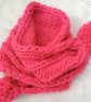 Child's Super Chunky Pink Wide Rib Scarf with Pom Pom, Children's Scarf - Image 3