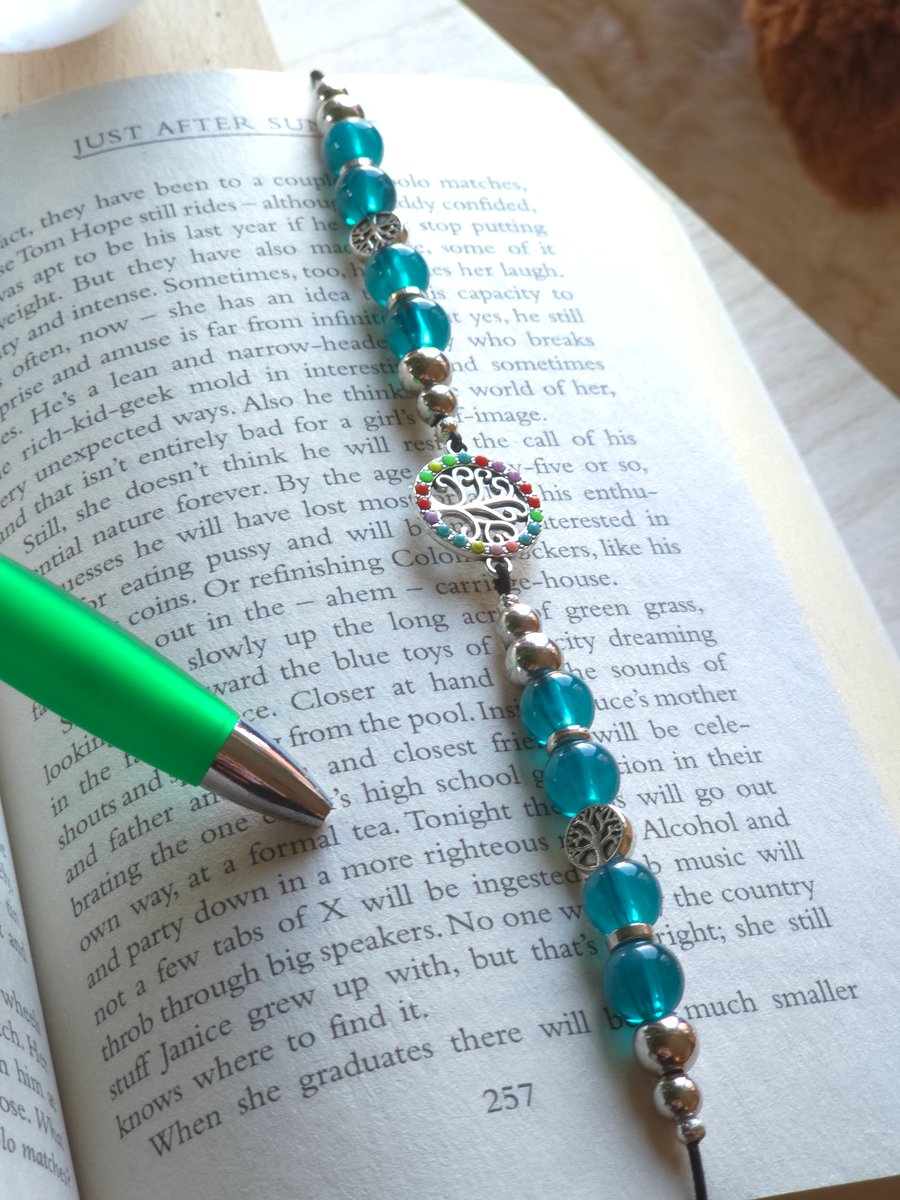 Tree of life charm elastic beaded bookmark - Wraparound bookmark