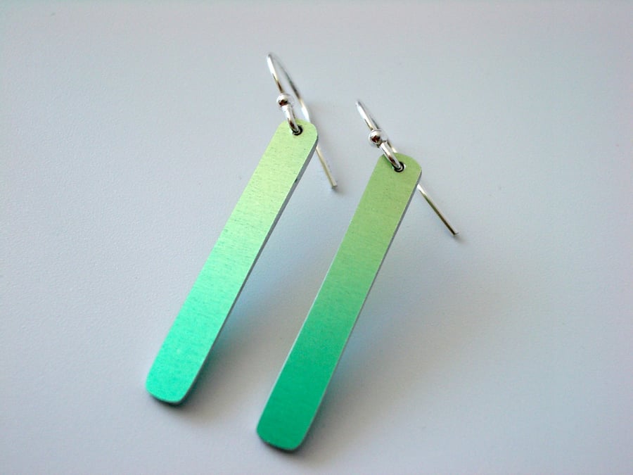 Rectangle earrings dip dyed in yellow & green