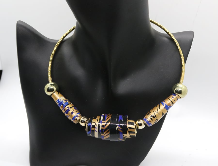 Pharaonic style paper beaded choker necklace