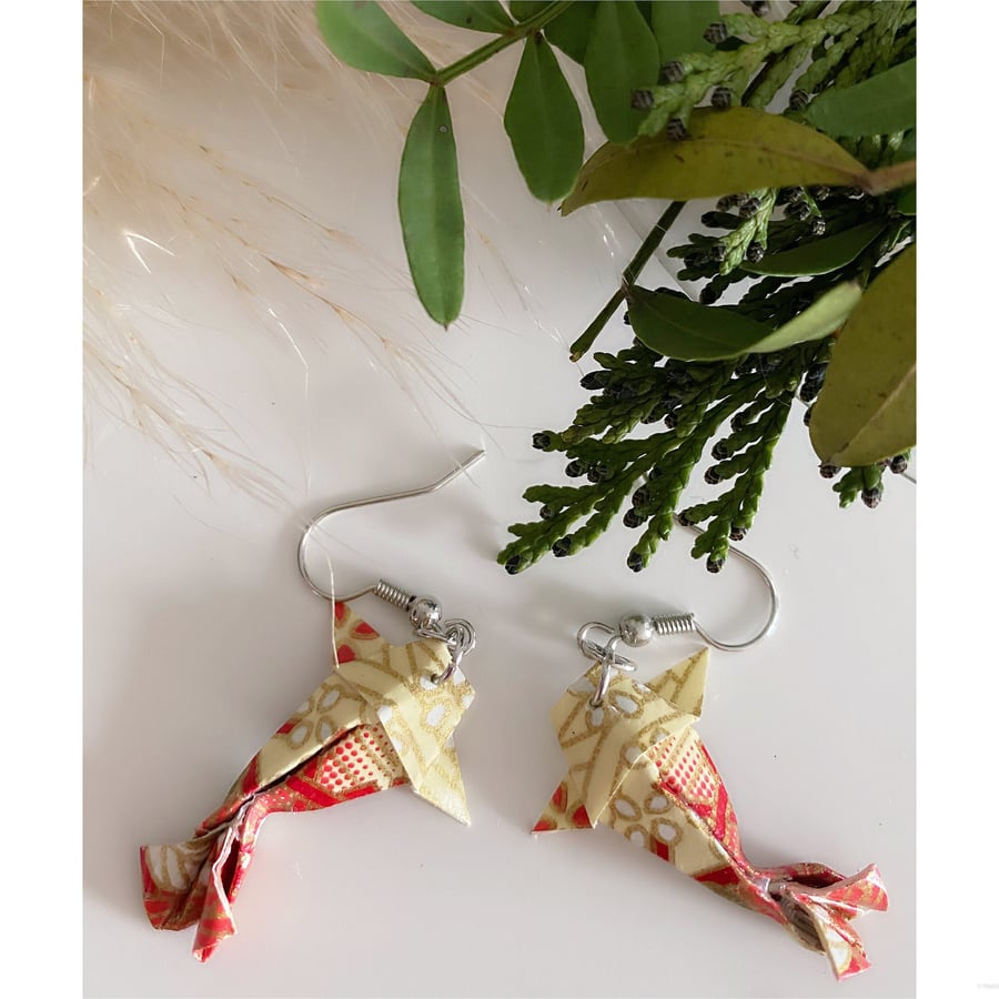 Origami Koi Fish Earrings, Origami Carp Earrings, Origami Fish Earrings