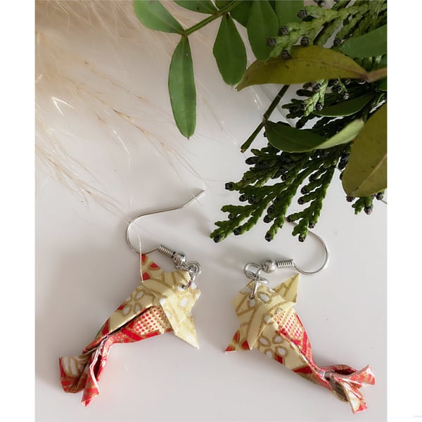 Origami Koi Fish Earrings, Origami Carp Earrings, Origami Fish Earrings