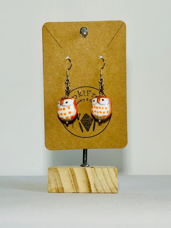 Orange owl earrings