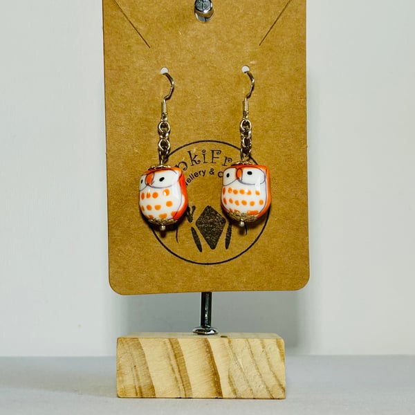 Orange owl earrings