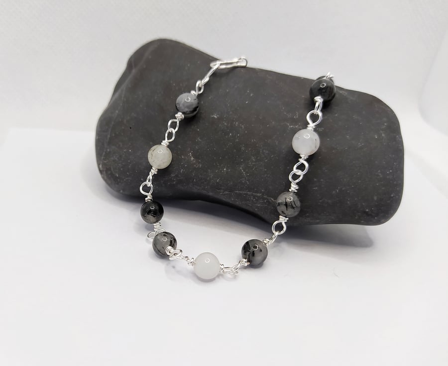 Grey Rutilated Quartz Bracelet on Silver Filled Wire