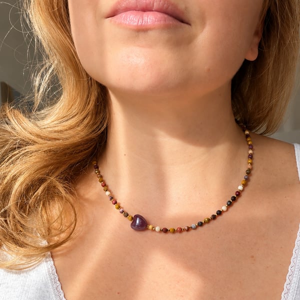 Handmade Natural Jasper Choker – Autumn Tone Gemstone Necklace