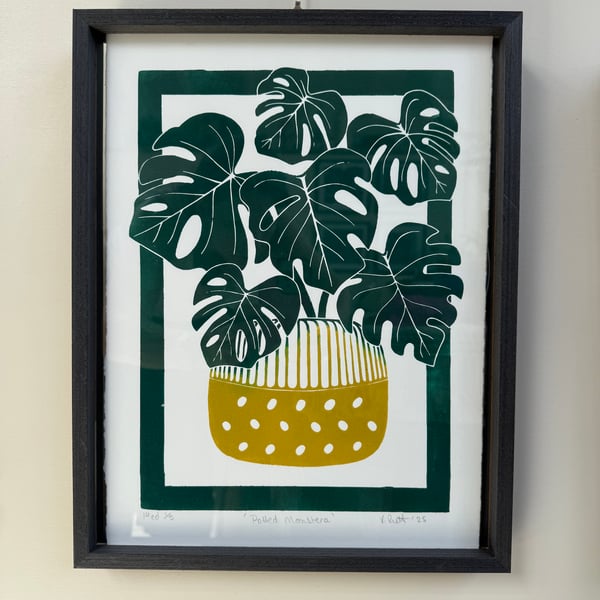 Potted Monstera Linocut Print