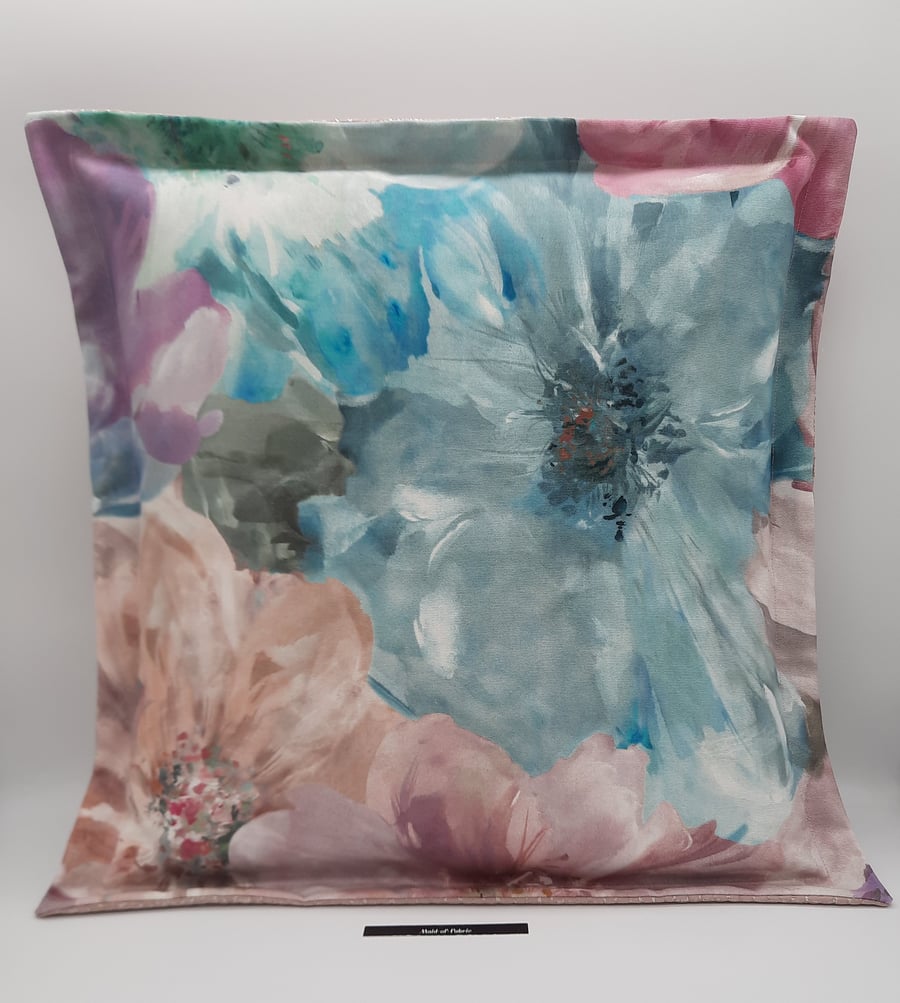 Big print green flower cushion,  envelope back,  flange edge