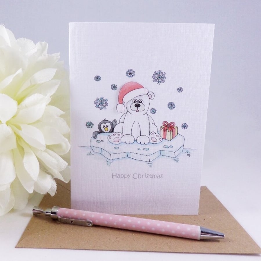 Polar Bear & Penguin Christmas Card