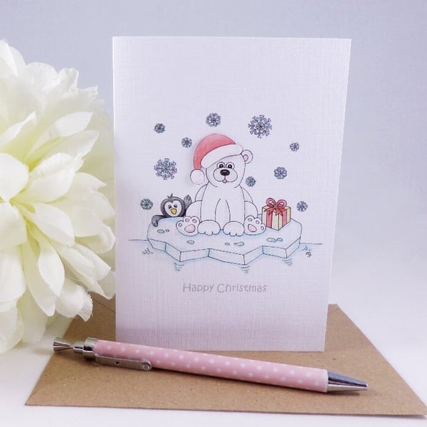 Polar Bear & Penguin Christmas Card