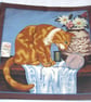 A lovely Ginger and white cat sitting with a vase of flowers cushion - Image 2
