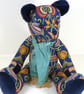 'Mr. Morris' bear, 20" collectable traditionally jointed, vintage fabric scarf. 
