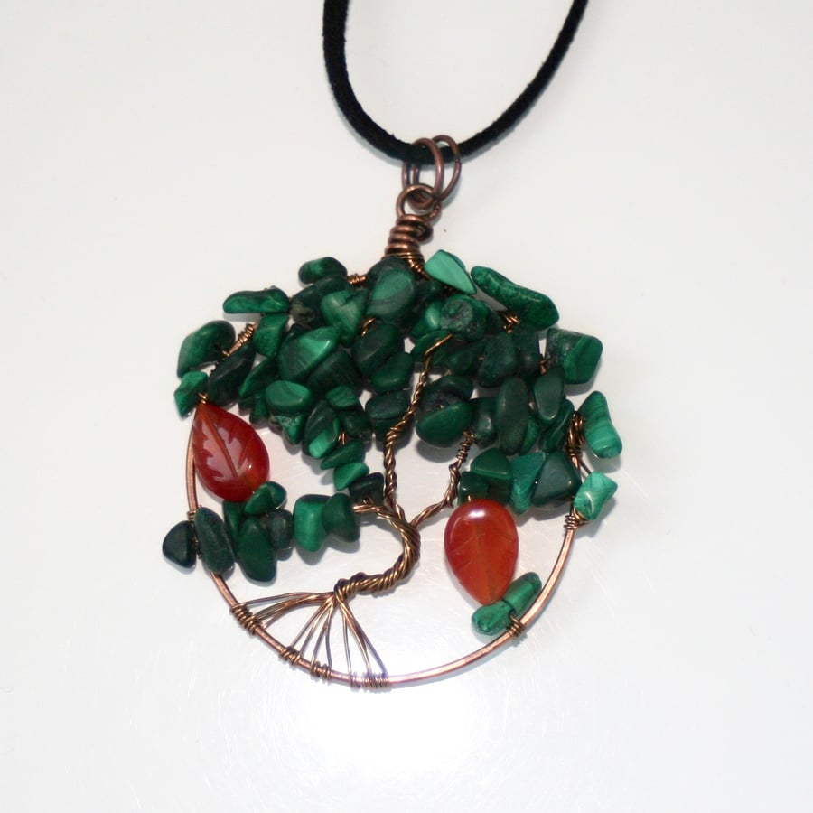 Malachite and carnelian tree of life necklace