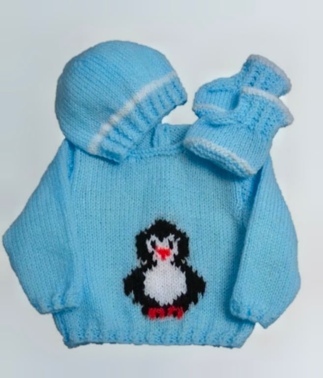 Knitting Pattern Baby Penguin Jumper, Hat and Bootees.  Digital Pattern