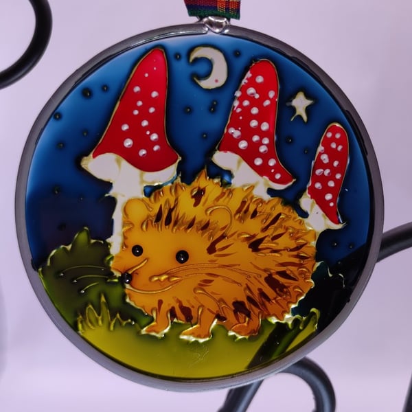 Handmade glass painted window hanging or Christmas tree bauble