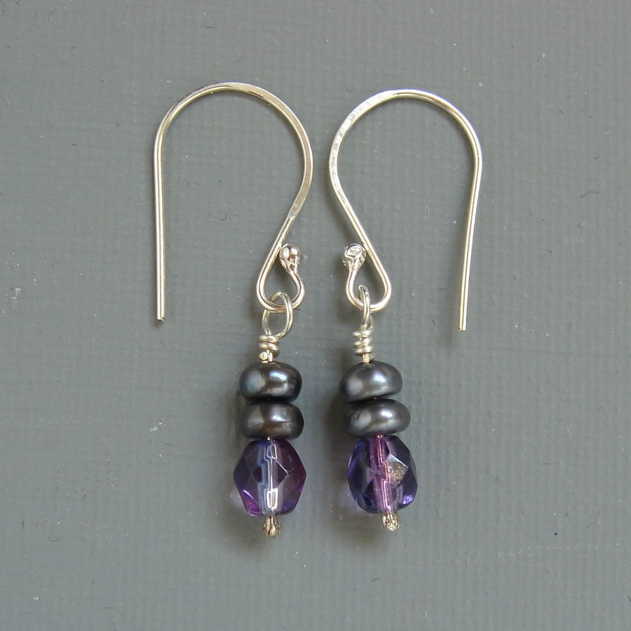 Violet Peacock Freshwater Pearl Sterling Silver Earrings
