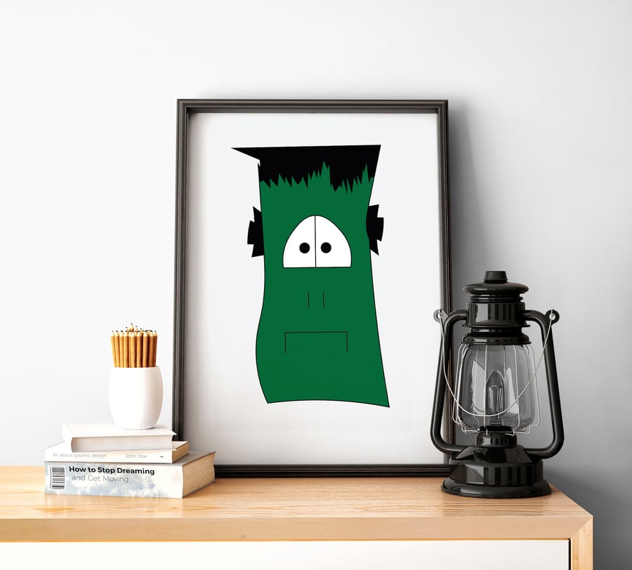 Print with White Background and Green Monster Design