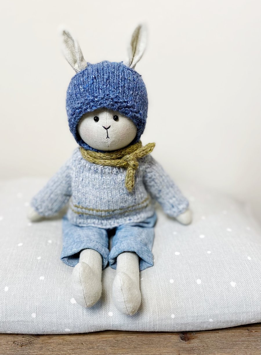 Bertie, a handmade cloth bunny rabbit by Clayton Bears