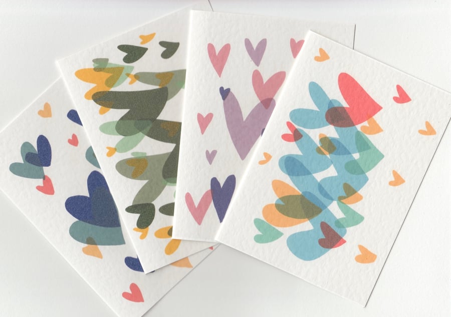 Heart Print Greetings Card Set . 4 Notecards
