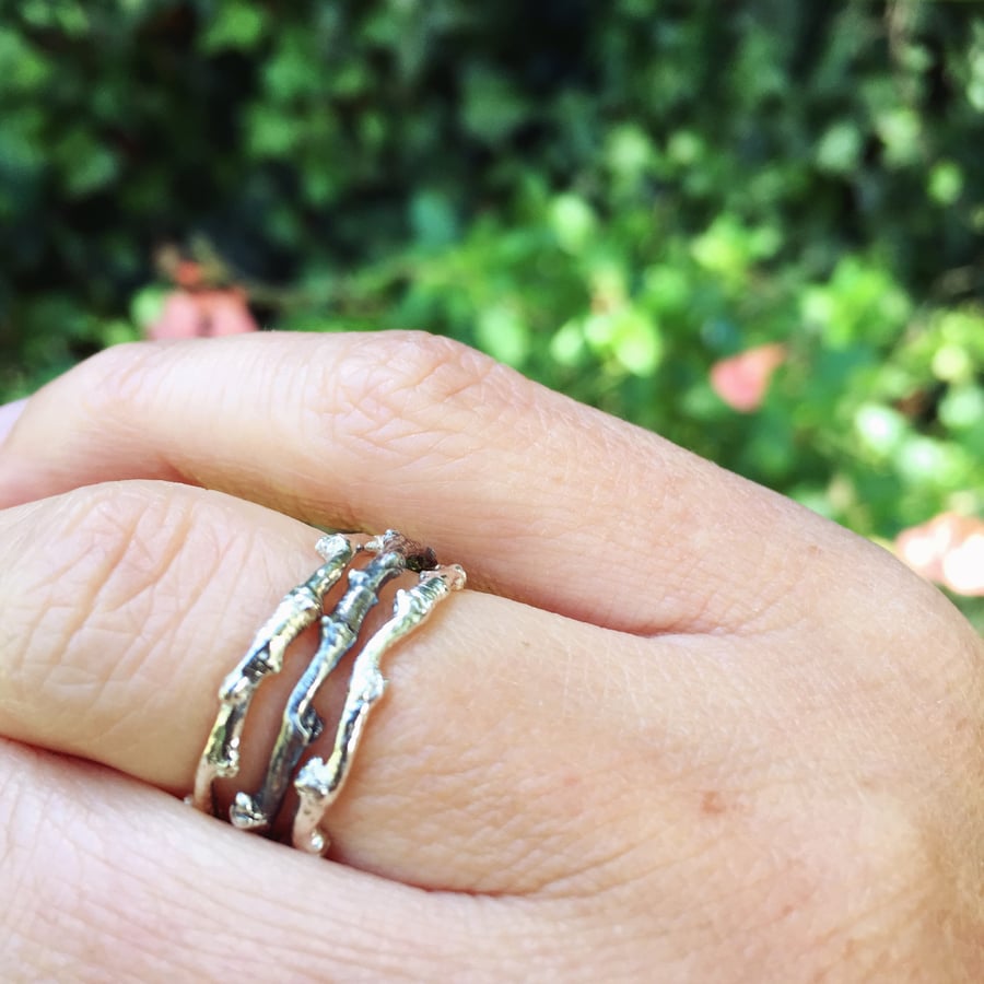 Sterling silver twig stacking rings