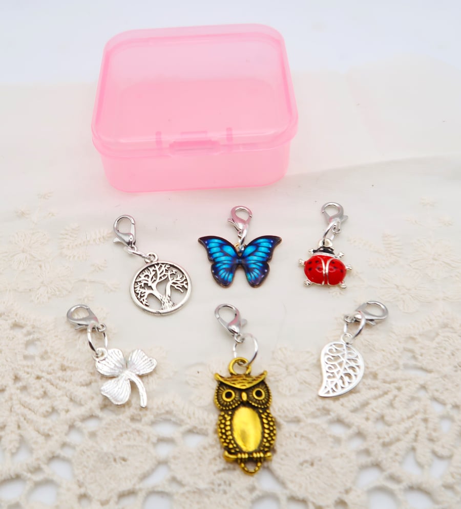 Set of 6 Stitch Markers for knitting and Crochet. 