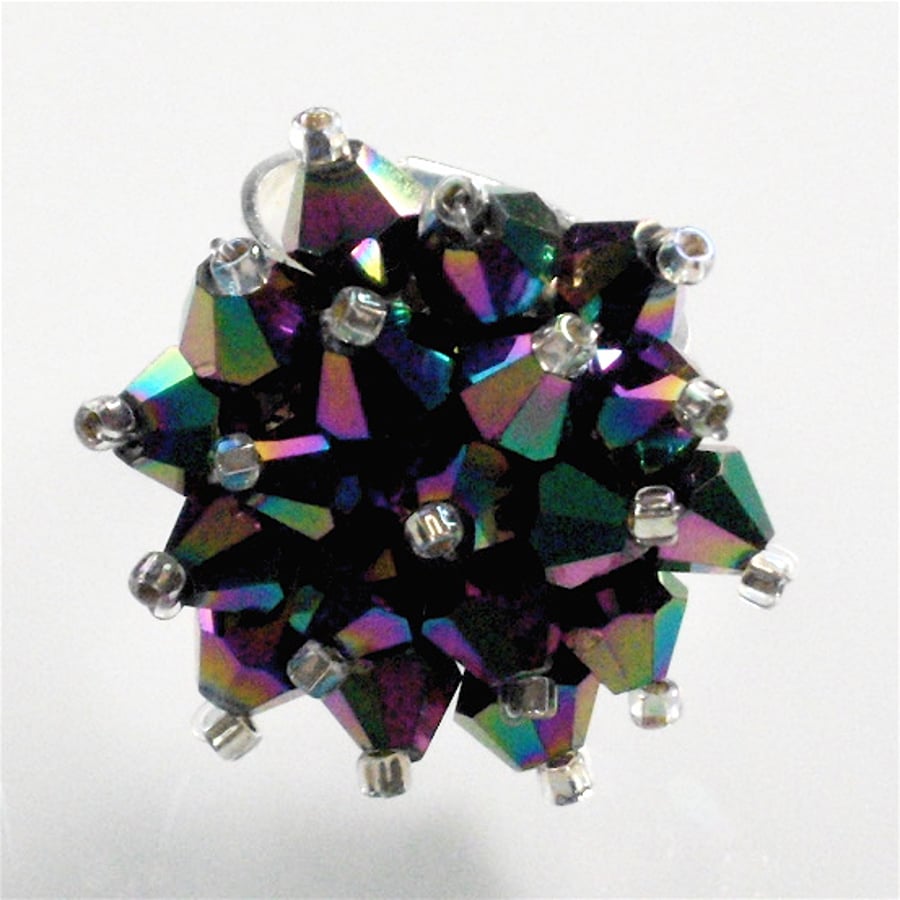 Purple Rainbow Crystal Bead Bling Ring - UK Free Post