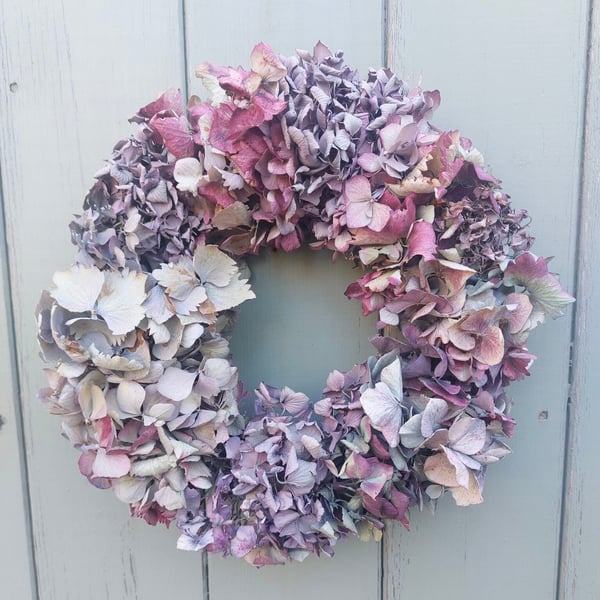 Dried Hydrangea Wreath. 26cm Diameter. Handmade.