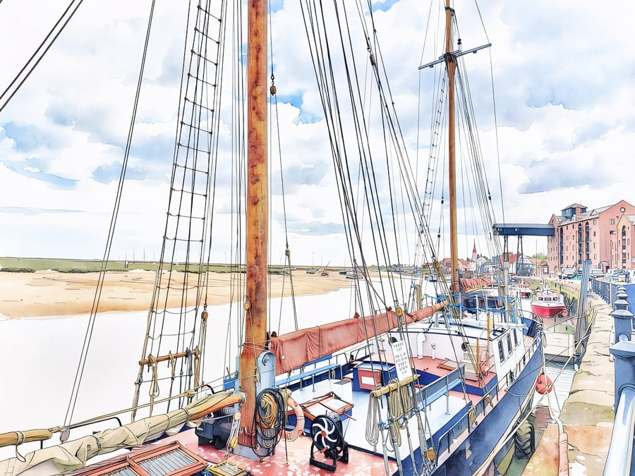 Wells-Next-The-Sea Greeting Card A5 Sailing Boat 