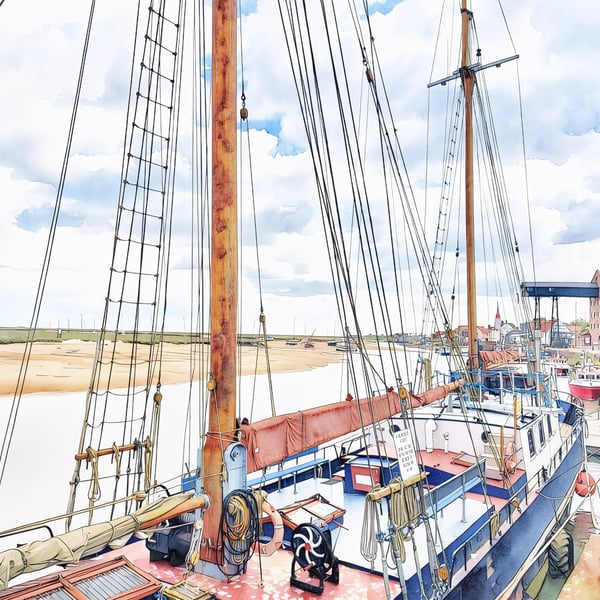 Wells-Next-The-Sea Greeting Card A5 Sailing Boat 