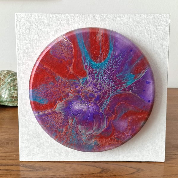 8" x 8" acrylic pour painting wall plaque