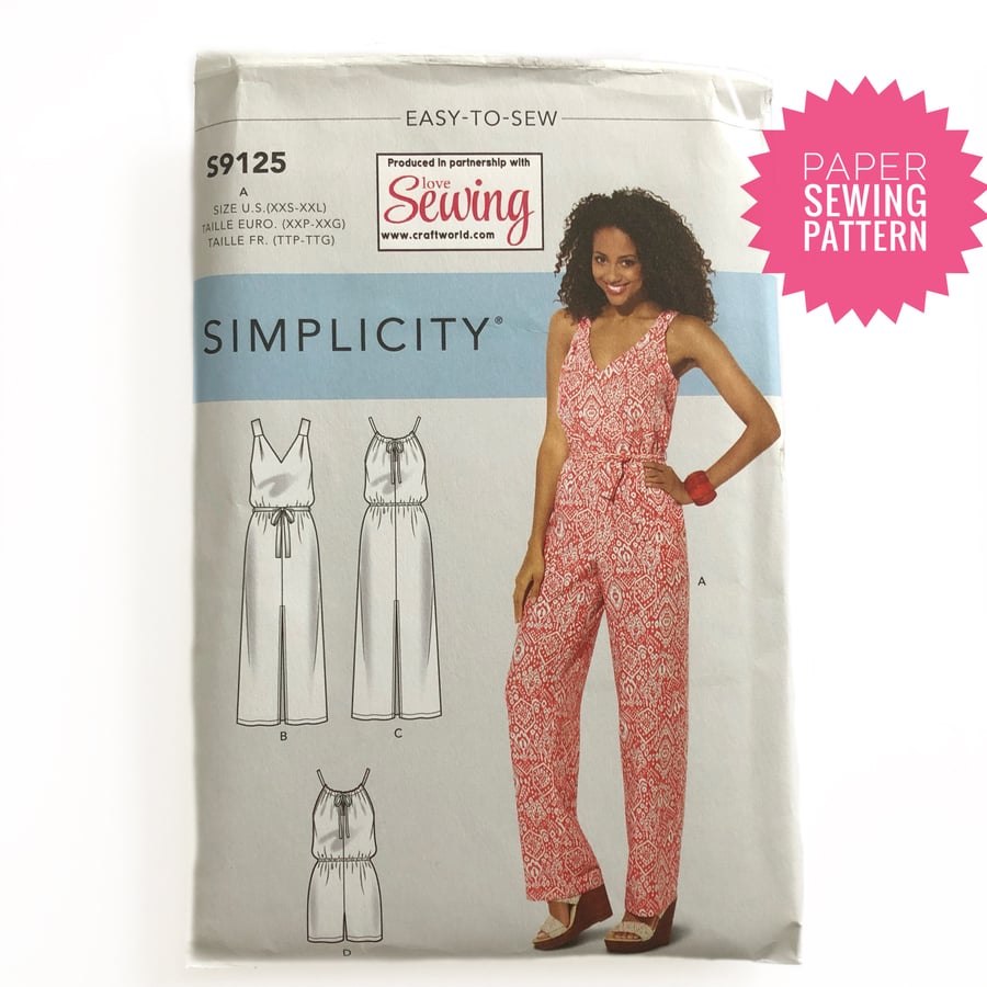 Paper Sewing Pattern, Misses’ Maxi Dress or Jumpsuit S9125