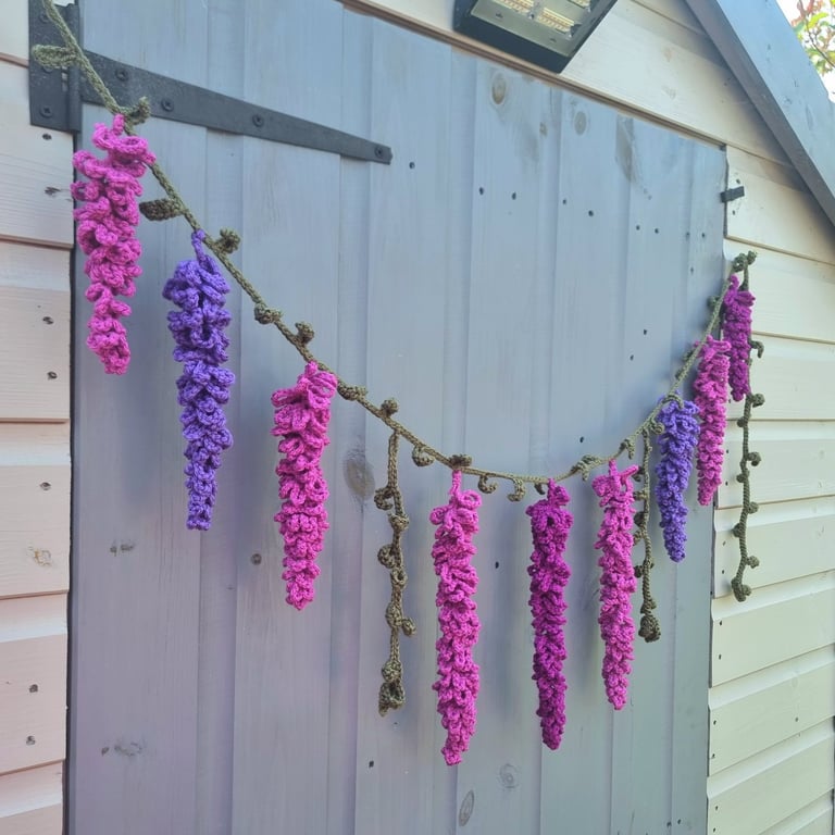 Handmade Crochet Wisteria Garland Pink Purple Floral Bunting