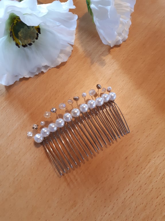 Ivory pearl, wire hair comb, pearl fascinator, wedding hair accessorie, 