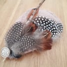 Pheasant and Guinea Fowl Feather Latte Teardrop Fascinator, Races Hat