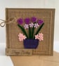 Handmade Birthday Card. A pot of purple and pink flowers from wool felt. - Image 2
