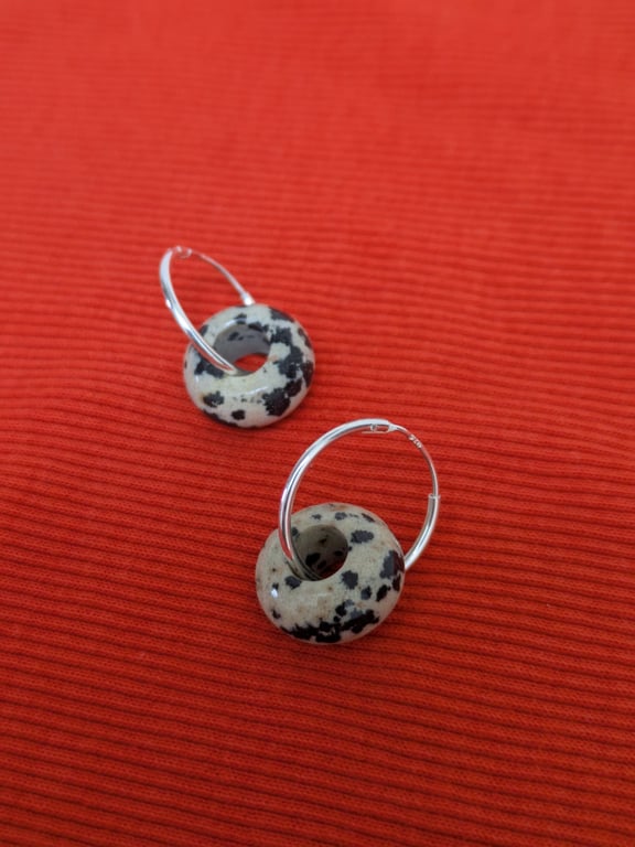 Dalmatian jasper hoop earrings 