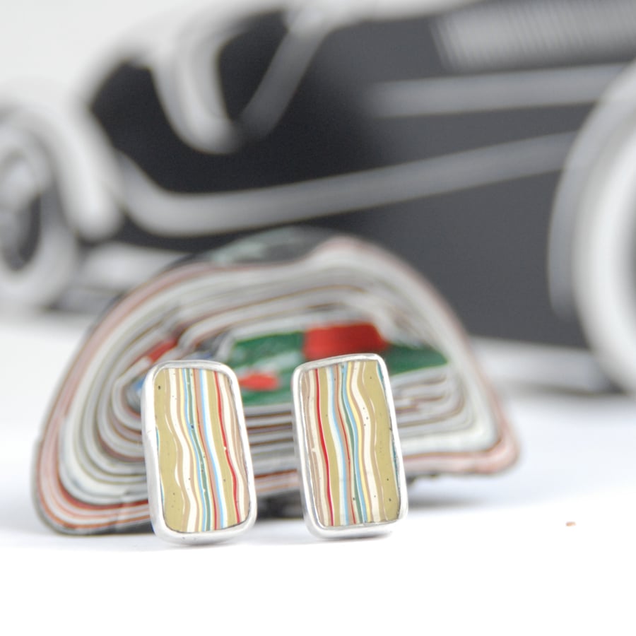 Oblong fordite stud earrings