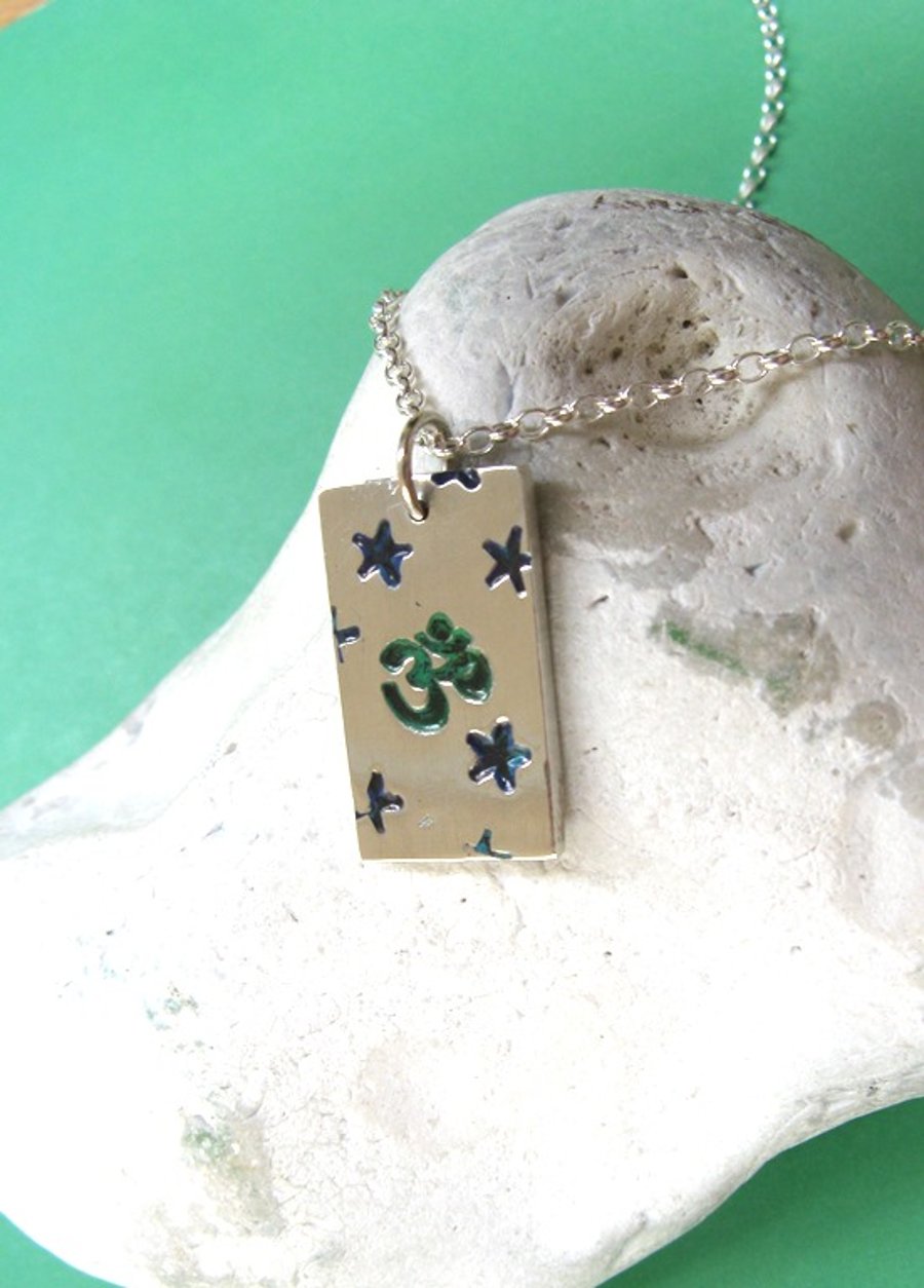 REDUCED! Fine silver yoga OM necklace with stars
