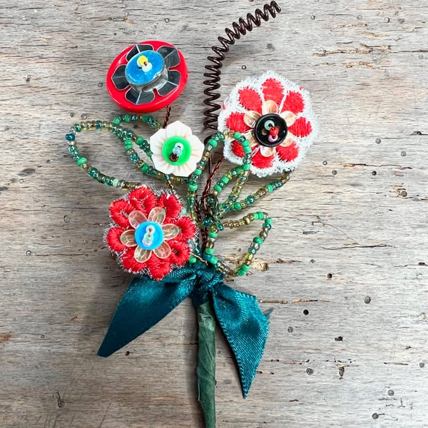 Posy Button and Bead Brooch