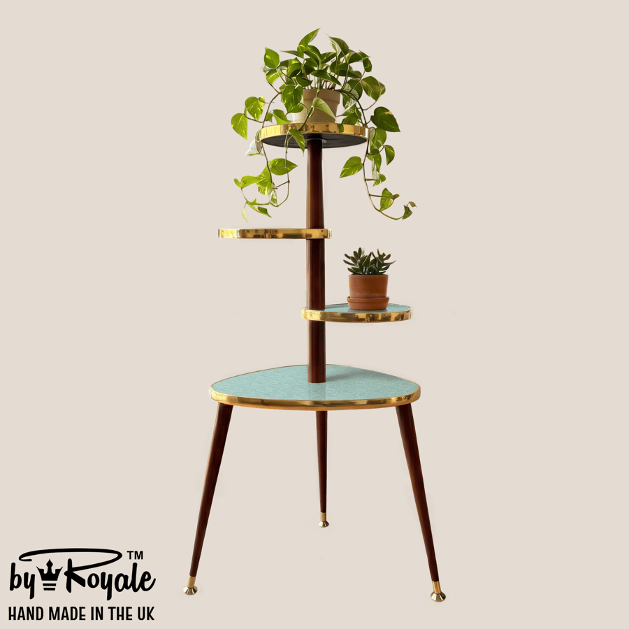 Mid Century Modern Royalexe™ 4 Tier Tera Plant Stand By Royale in Mint Green