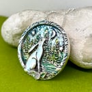 Moon gazing hare pendant with moonstone