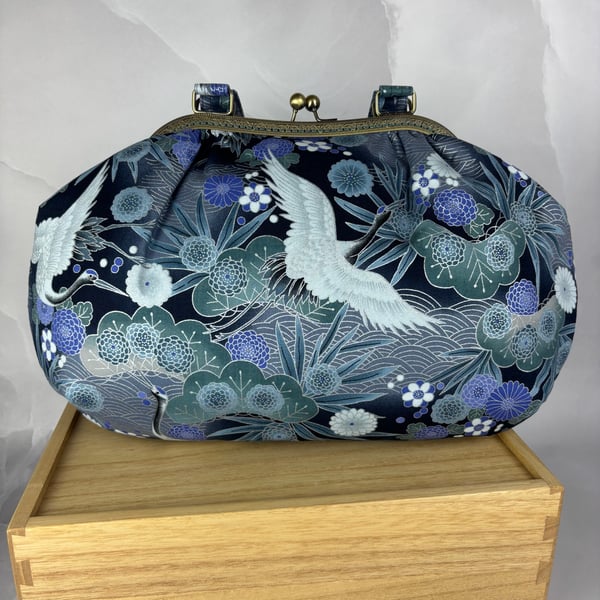 Handmade Japanese cranes large shoulder bag with 4 pockets