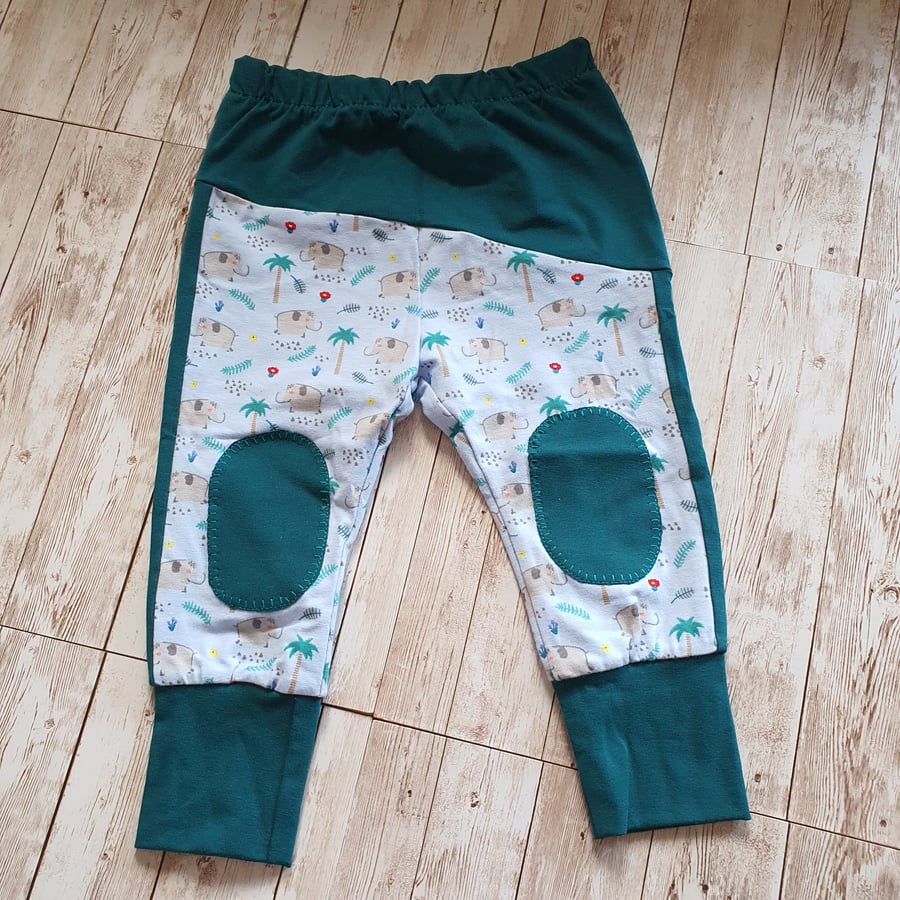 3-6 months Elephant Baby leggings trousers cotton jersey knee patches