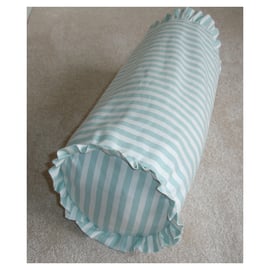 Bolster Cushion Cover 16"x6" Round Cylinder Duck Egg Stripes Frilled With Ruffle