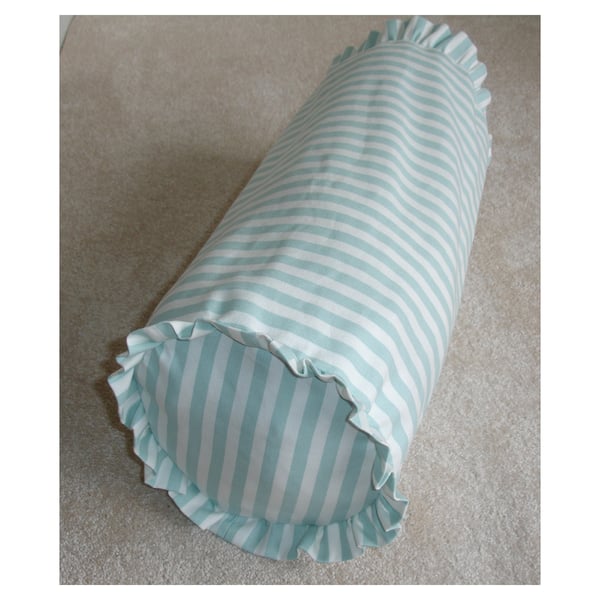 Bolster Cushion Cover 16"x6" Round Cylinder Duck Egg Stripes Frilled With Ruffle