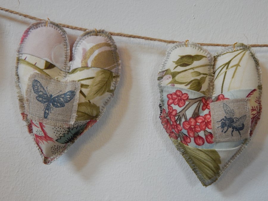 Screen printed, patchwork heart - 55cm - Bunting, wall hanging