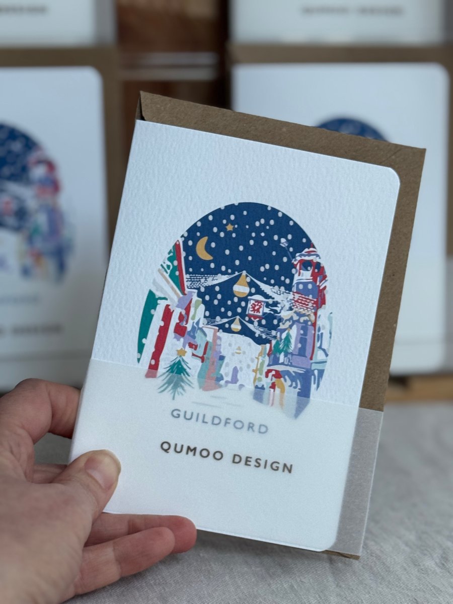 Guildford Christmas Card - Illustrated Surrey High Street Snowy Scene (QM269)