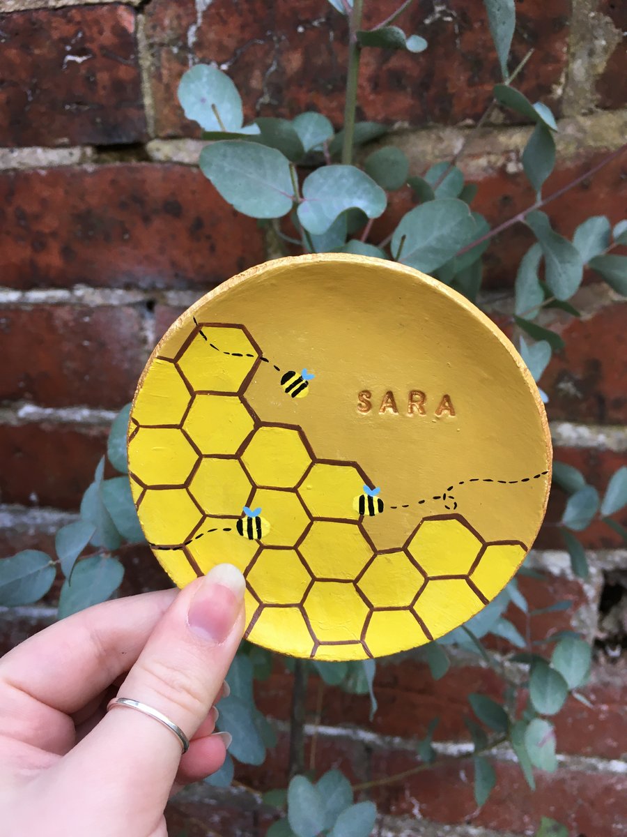 Personalised Honeycomb Trinket Dish - Bumblebee Trinket Dish 