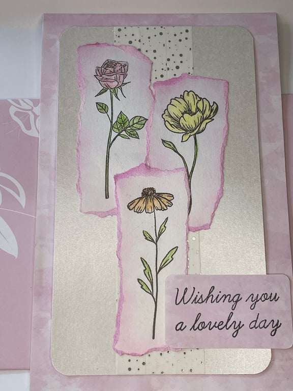 Wishing you a lovely day 3 flower birthday card