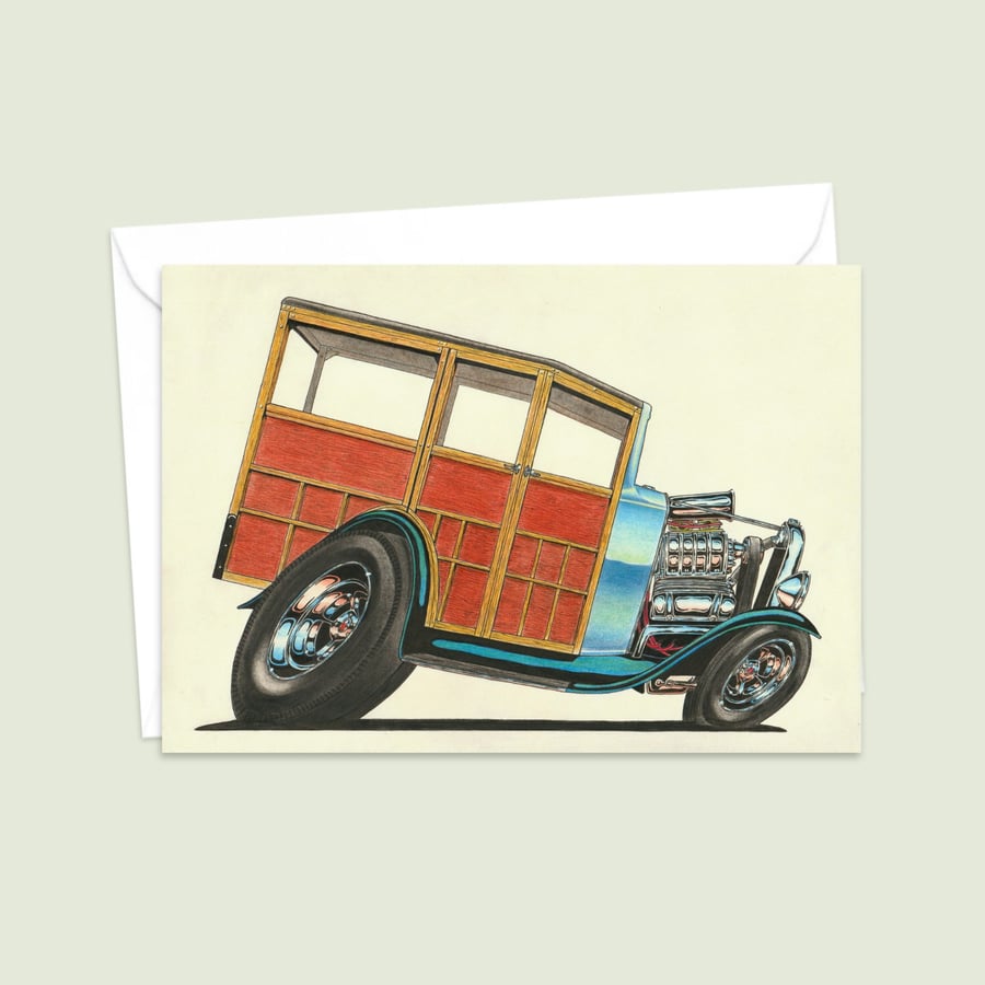 Custom Car Greeting Card: Original Hand Drawn Illustration for Car Buffs (410)